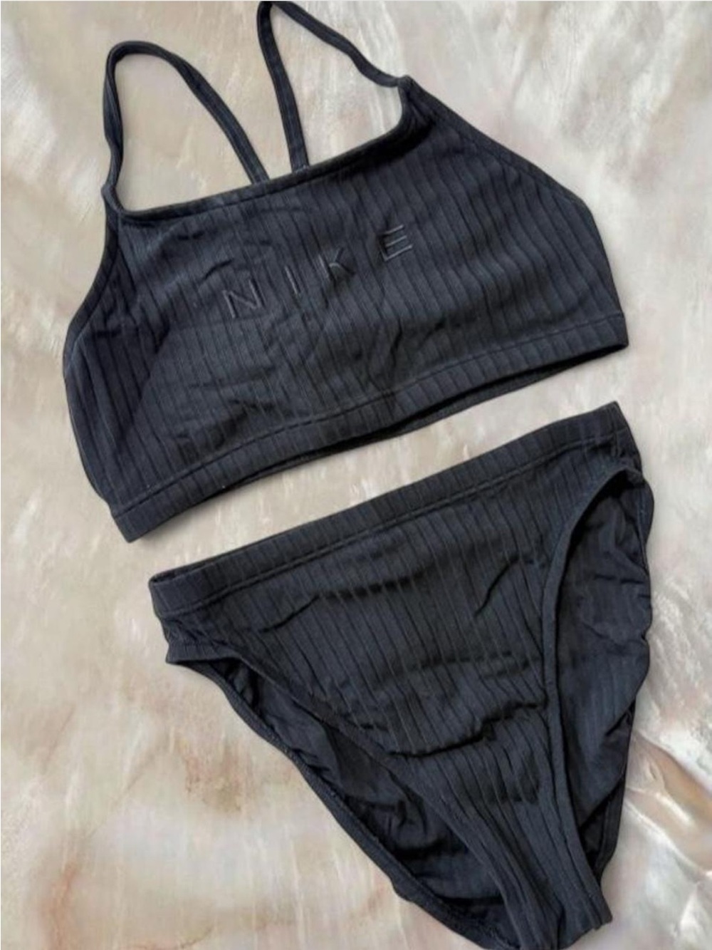 Vintage Nike Black Ribbed Two-Piece Swim Set
